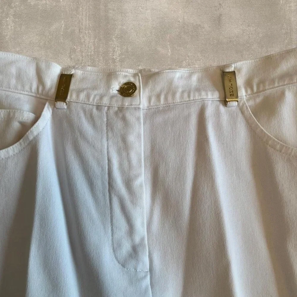 St John Sport White Pants Gold Hardware High Rise Straight Leg Size 8